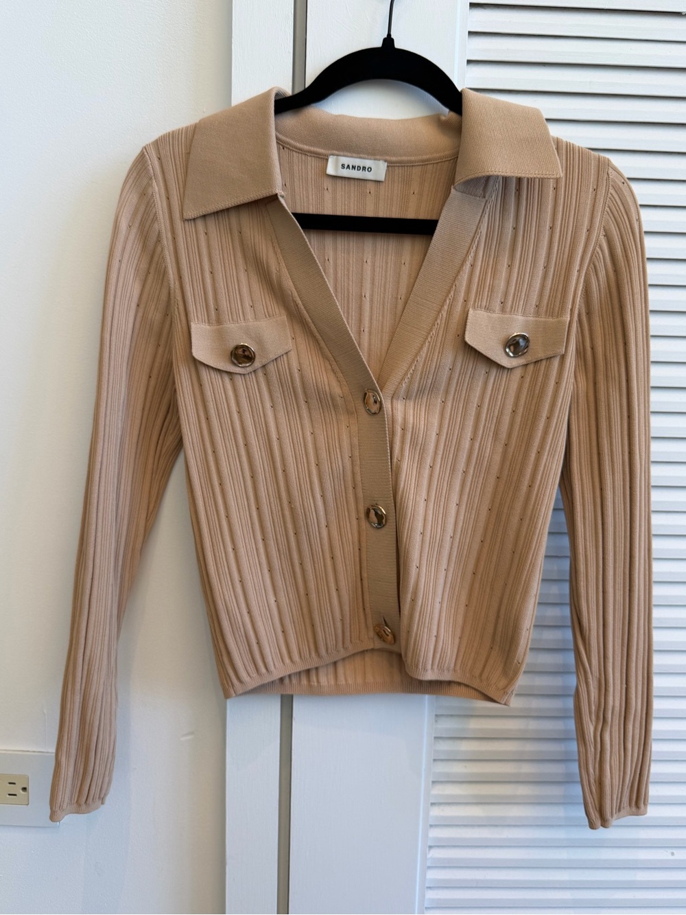 Sandro Camel Ribbed Knit Button-Front Jacket - Picture 9 of 9